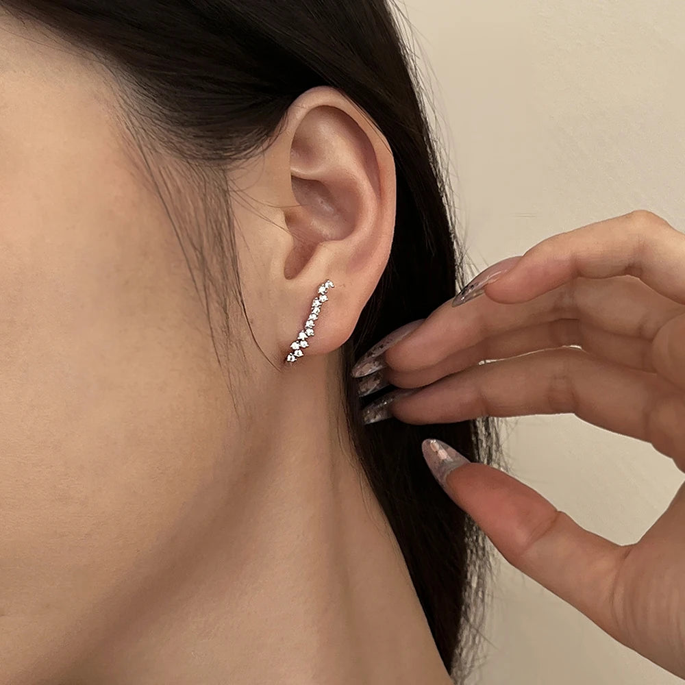 Silver Zircon Round Cut Irregular Line Ear Studs