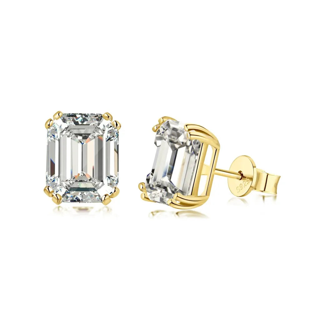 Silver Zircon Emerald Cut Curved Ear Studs