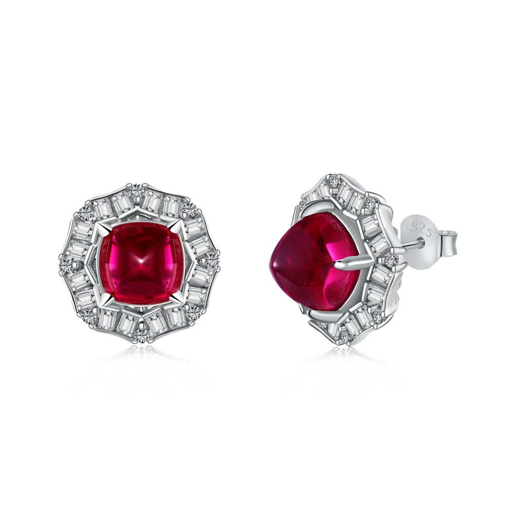 Silver Zircon Cushion Square Cut Halo Ear Studs