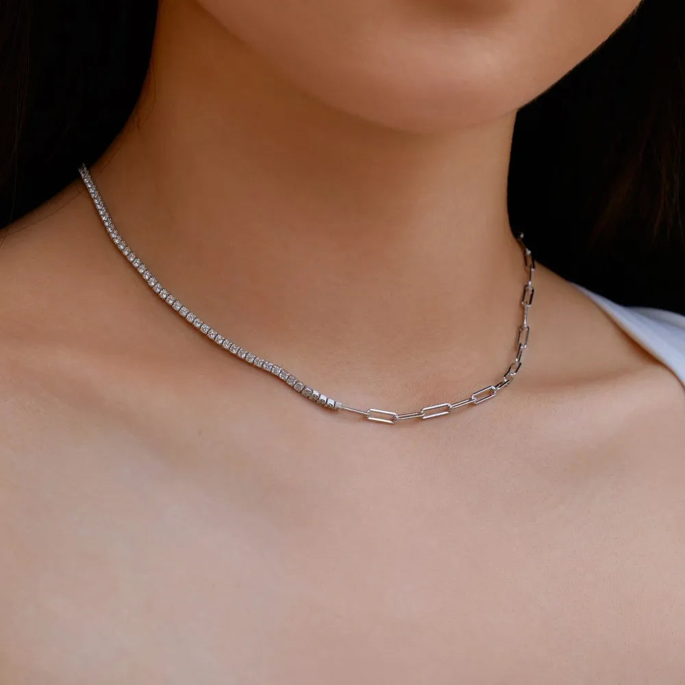 Silver Zircon Round Cut Chain Tennis Necklace
