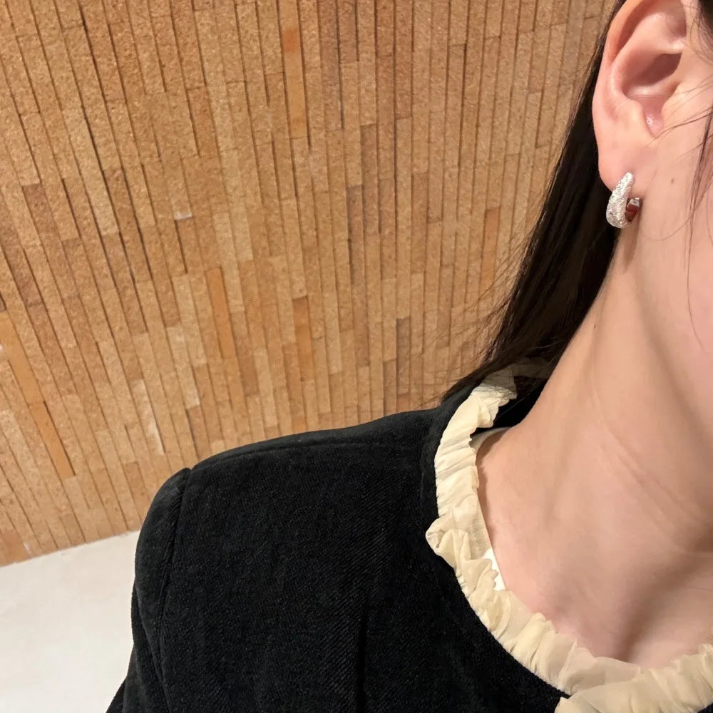 Silver Zircon Round Cut Wheat Ear Hoops