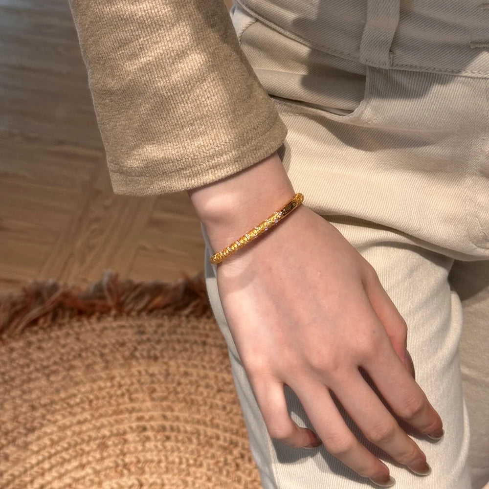 Silver Zircon Round Cut Wheat Bangle Bracelet