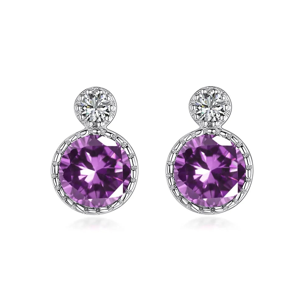 Silver Zircon Round Cut Halo Stacked Ear Studs