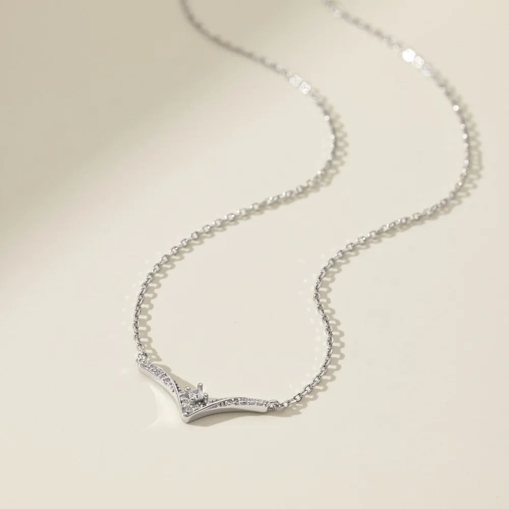 Silver Zircon Princess Cut V Bar Necklace