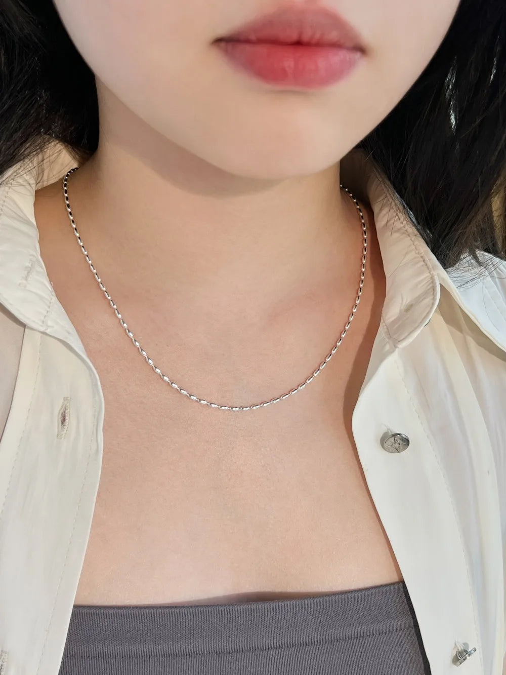 Silver Bean Beaded Necklace