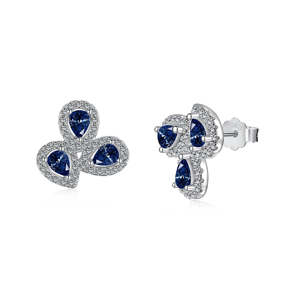 Silver Zircon Pear Cut Water Drops Ear Studs