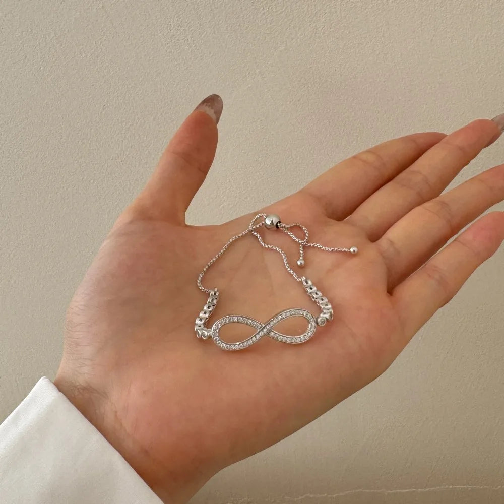 Silver Zircon Round Cut Infinity Chain Bracelet