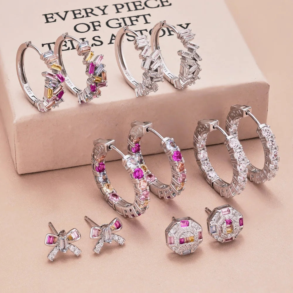 Silver Zircon Baguette Cut Bow Tie Ear Studs