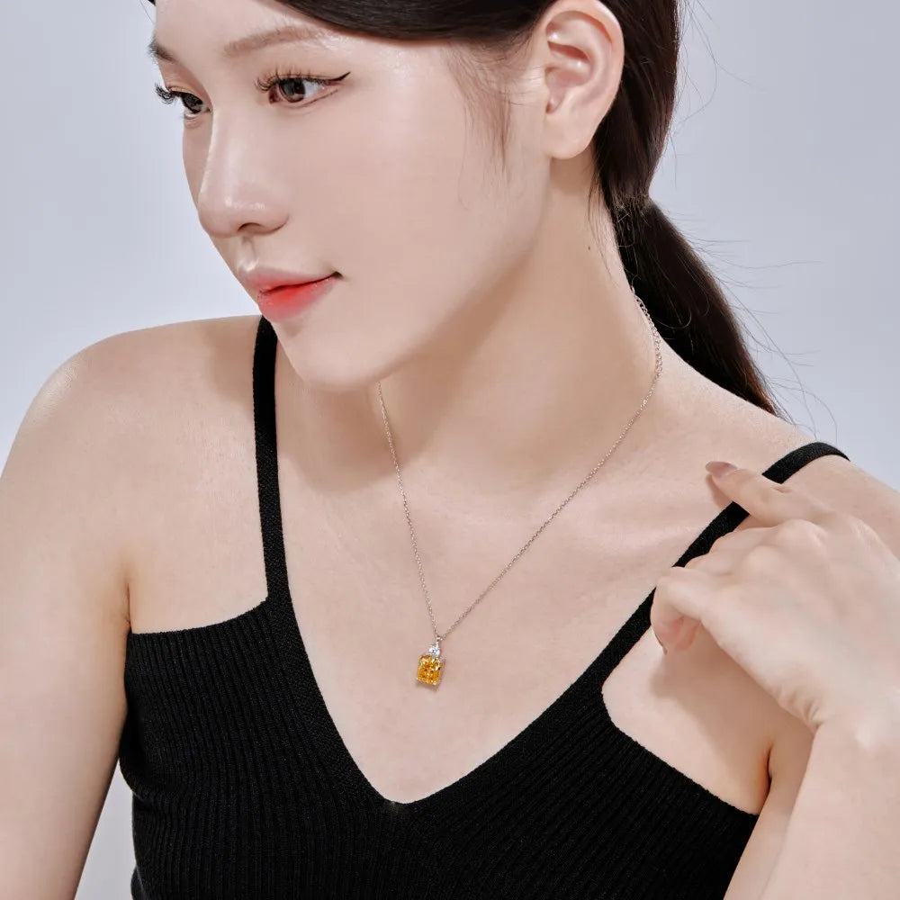 Silver Zircon Radiant Cut Stacked Pendant Necklace