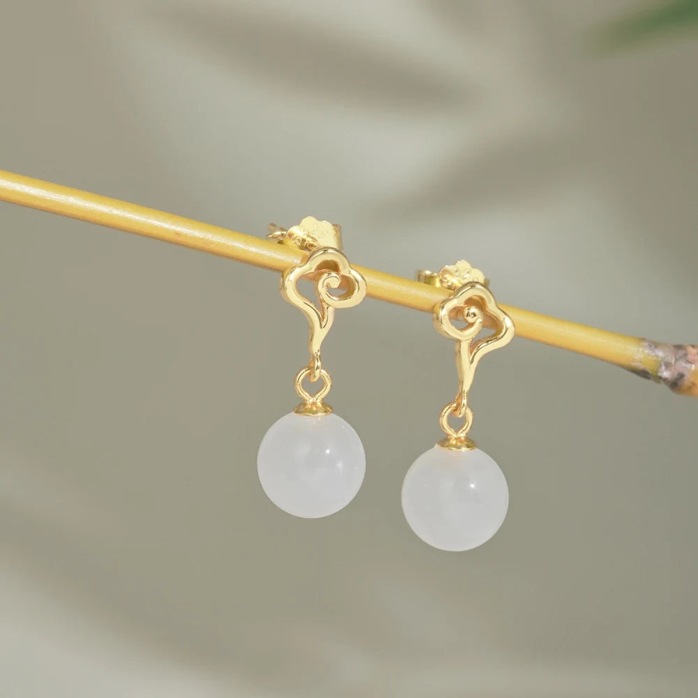 Silver Jade Clouds Drop Earrings