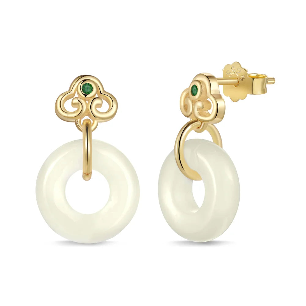 Silver Jade Cut Stud Drop Earrings