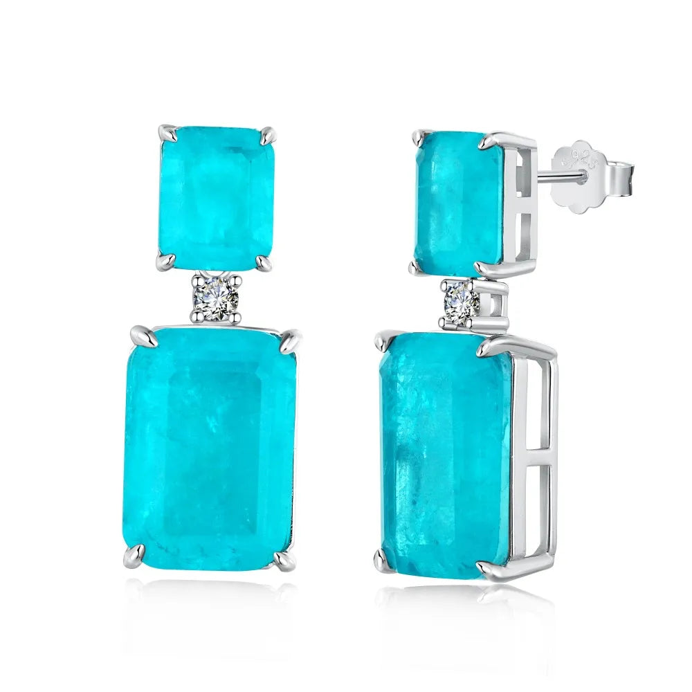 Silver Zircon Radiant Cut Chunky Drop Earrings
