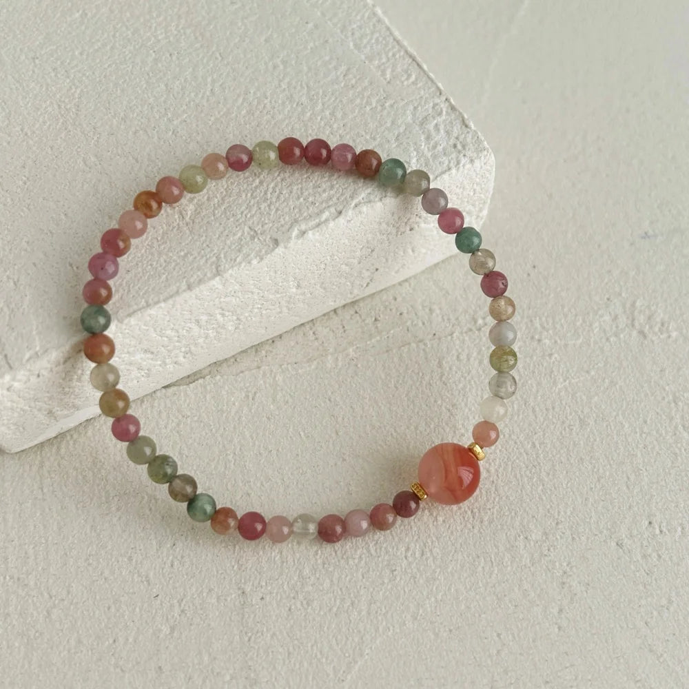 Silver Agate Round Cut Bangles Beaded Bracelet