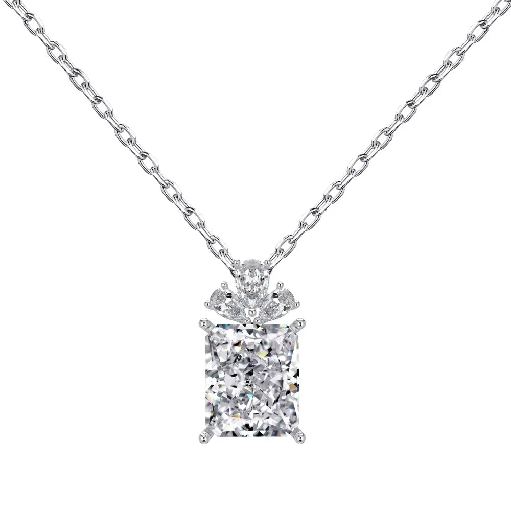 Silver Zircon Radiant Cut Duel Pendant Necklace