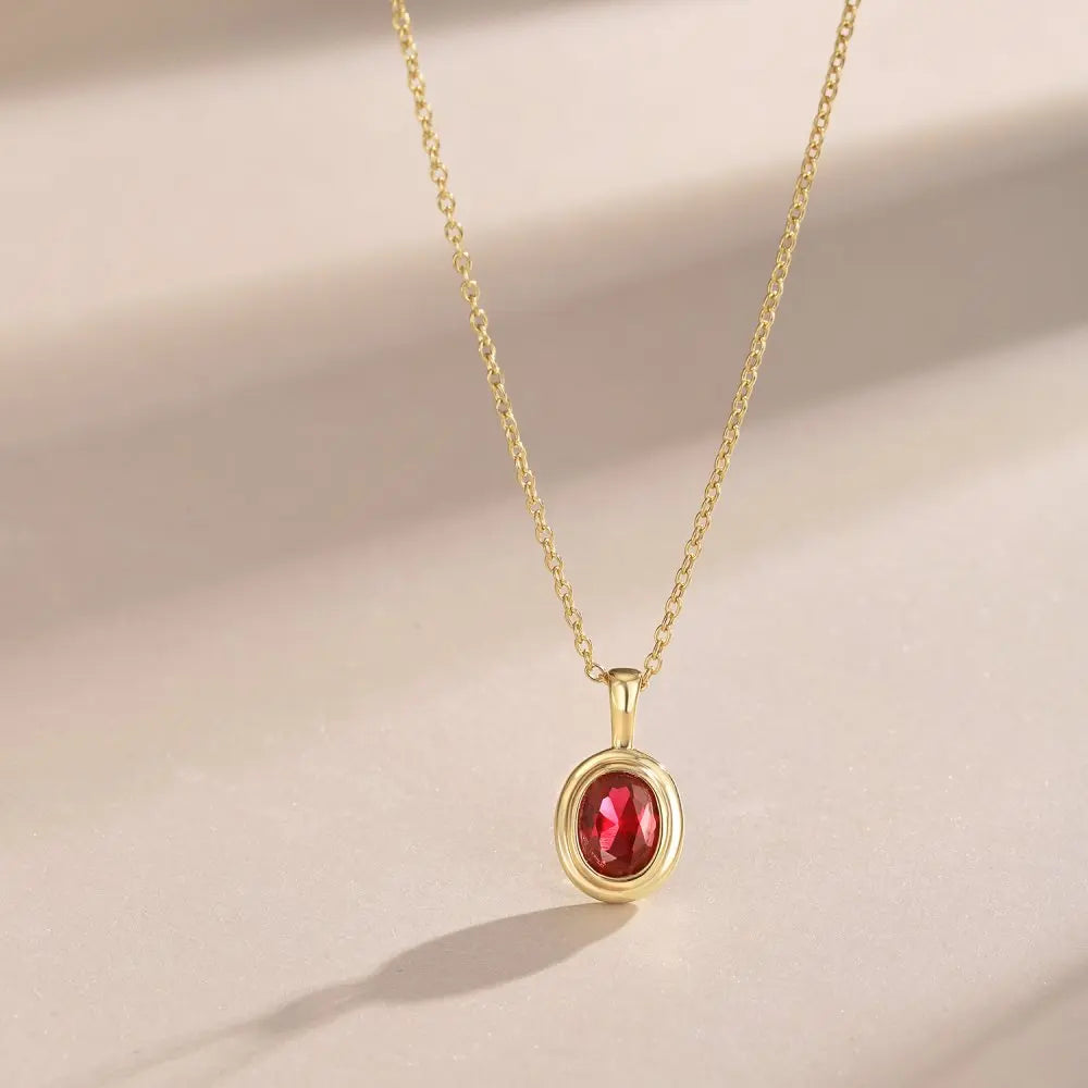 Silver Zircon Oval Cut Solitaire Pendant Necklace