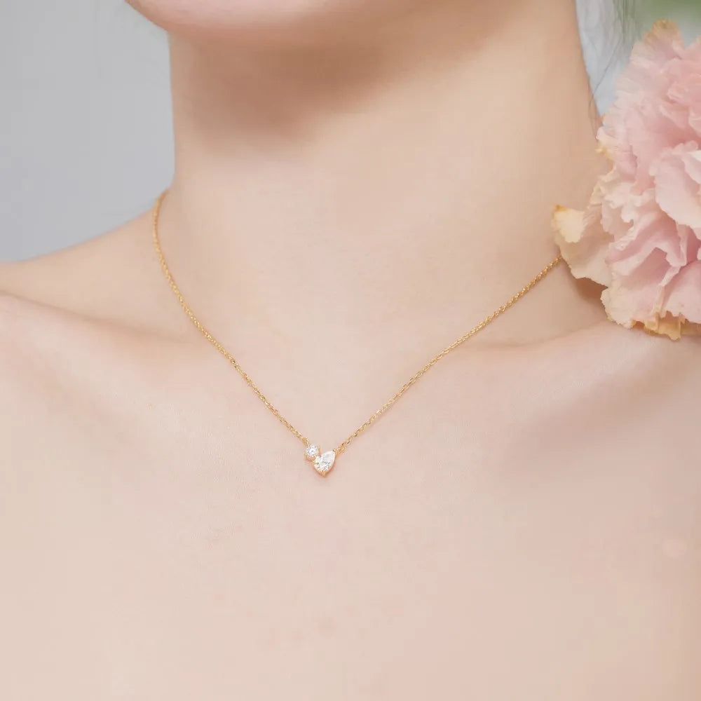 Silver Zircon Round Cut Toi Et Moi Pendant Necklace