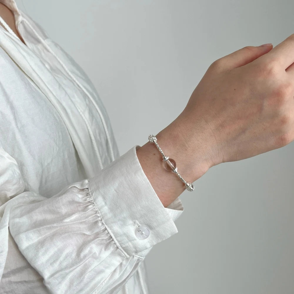 Silver Crystal Round Cut Bangles Beaded Bracelet