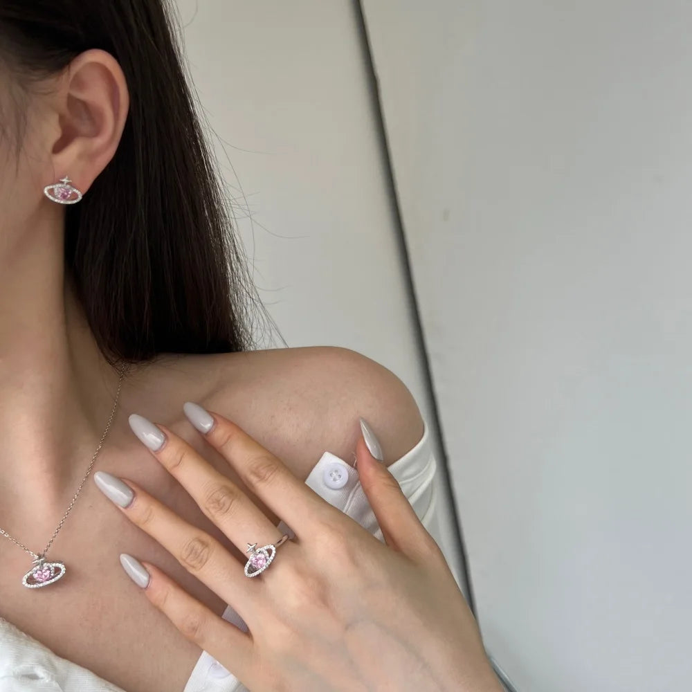 Silver Zircon Heart Cut Crossed Pendant Necklace