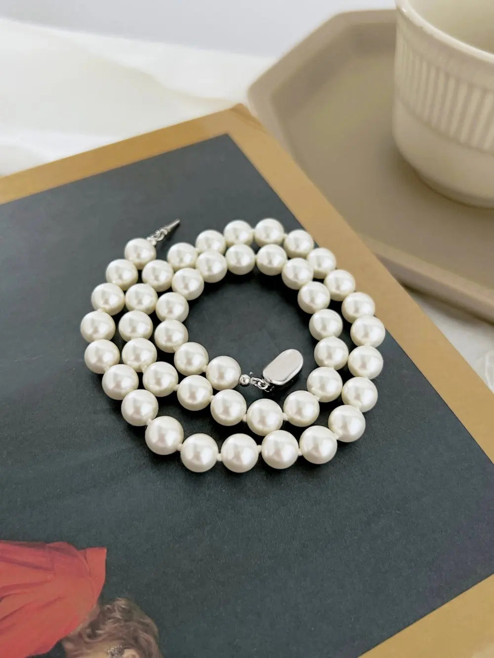 Silver Pearl Classic Thin Beaded Necklace