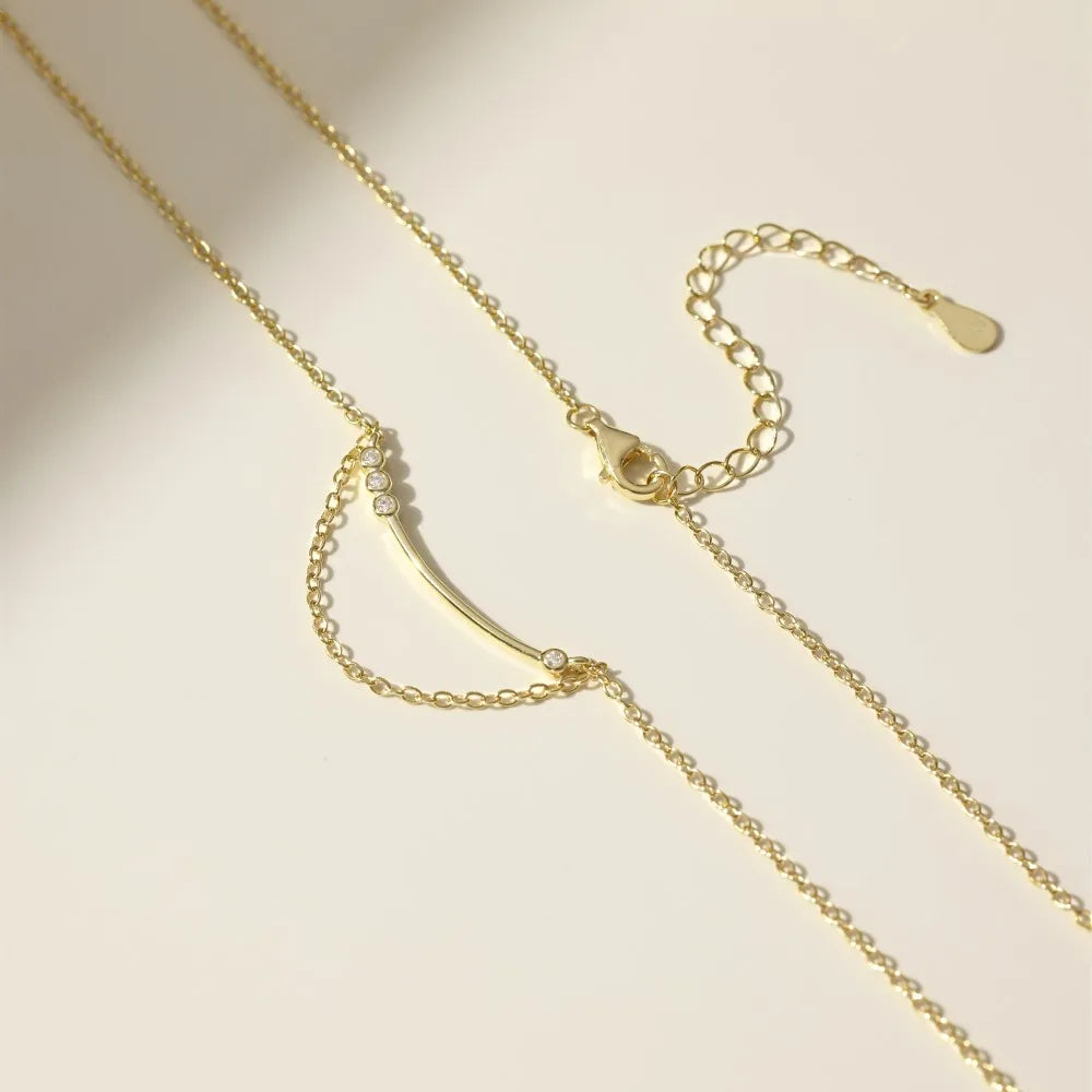 Silver Zircon Round Cut Smile Chain Necklace