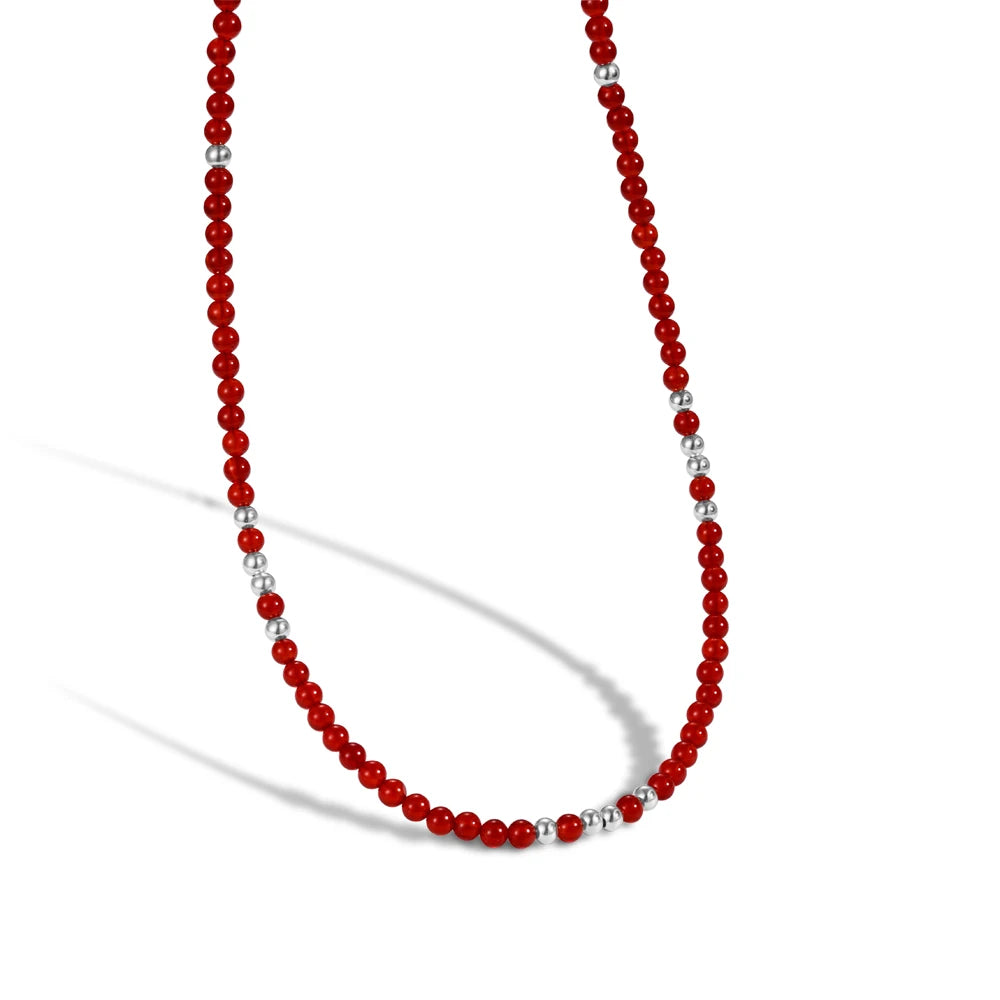 Silver Onyx Round Cut Classic Beaded Necklace