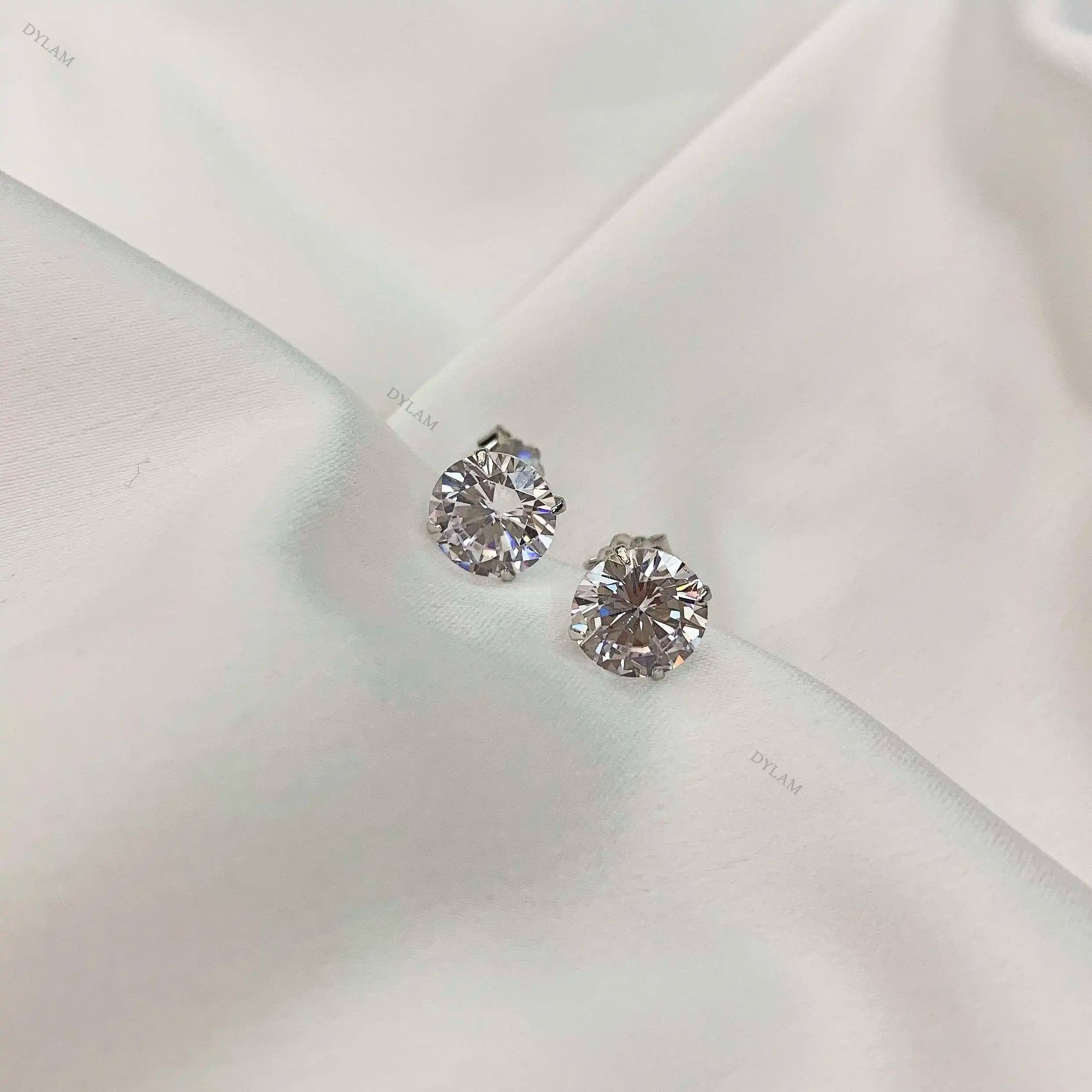 Silver Zircon Round Cut Wrapped Ear Studs