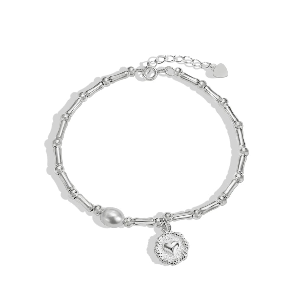 Silver Bamboo Beaded Bracelet