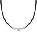 Silver Onyx Round Cut Simple Beaded Necklace