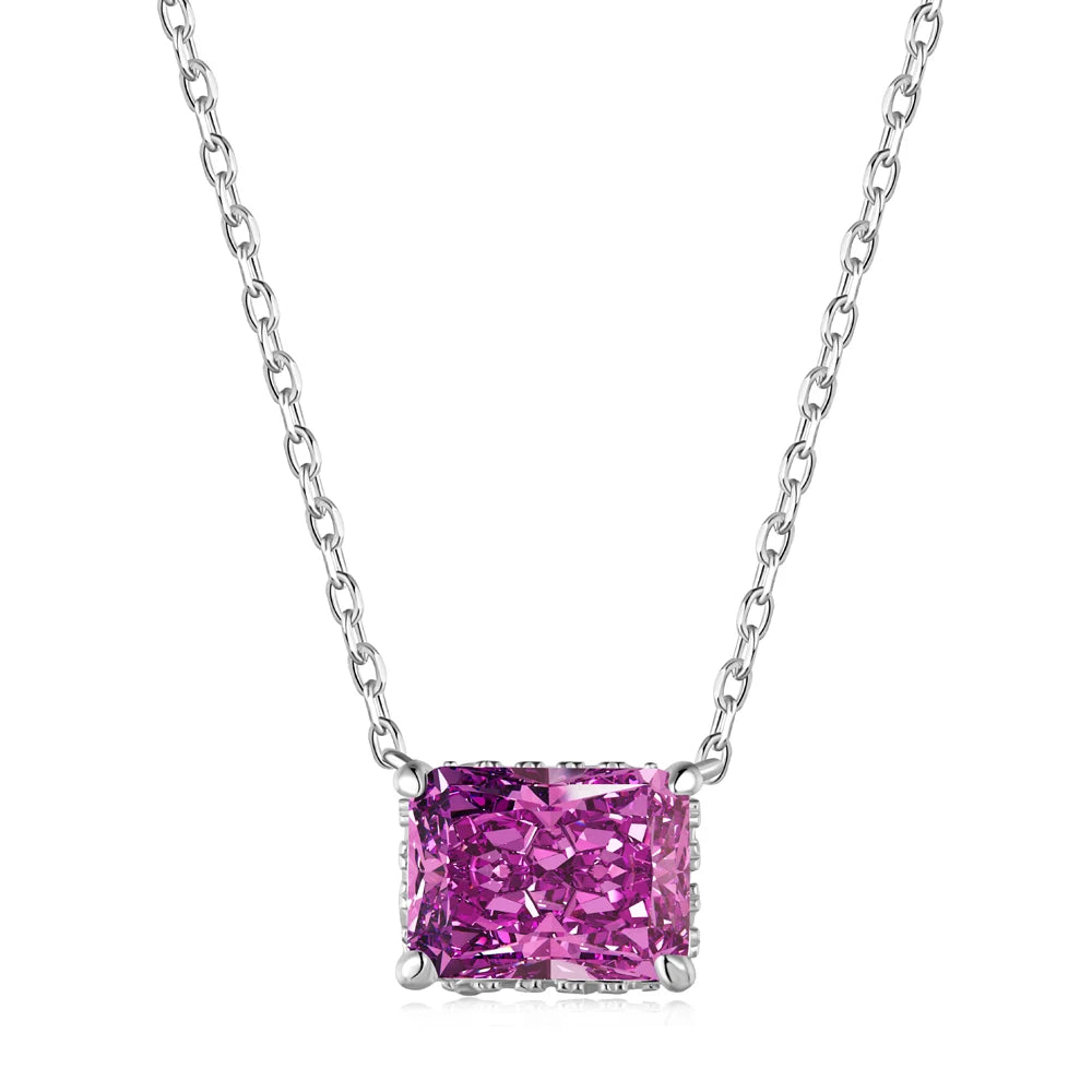 Silver Zircon Radiant Cut Single Pendant Necklace