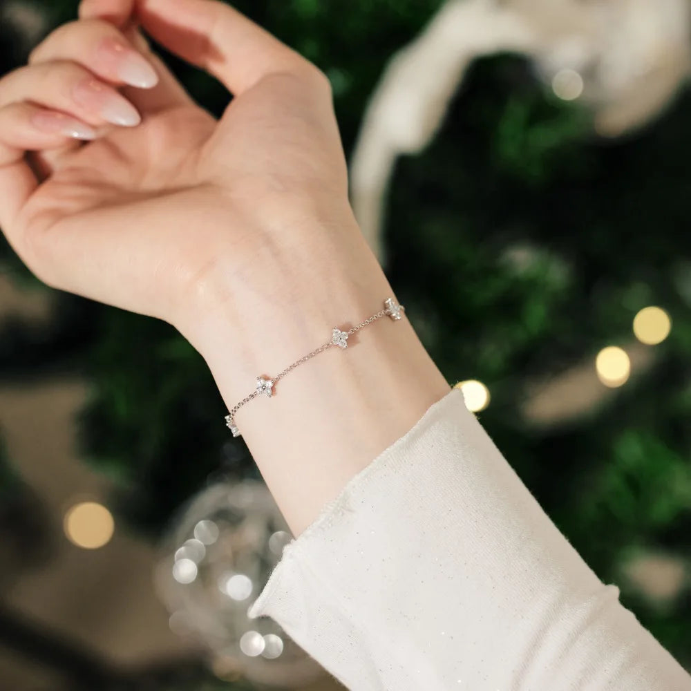 Silver Zircon Round Cut Stars Chain Bracelet