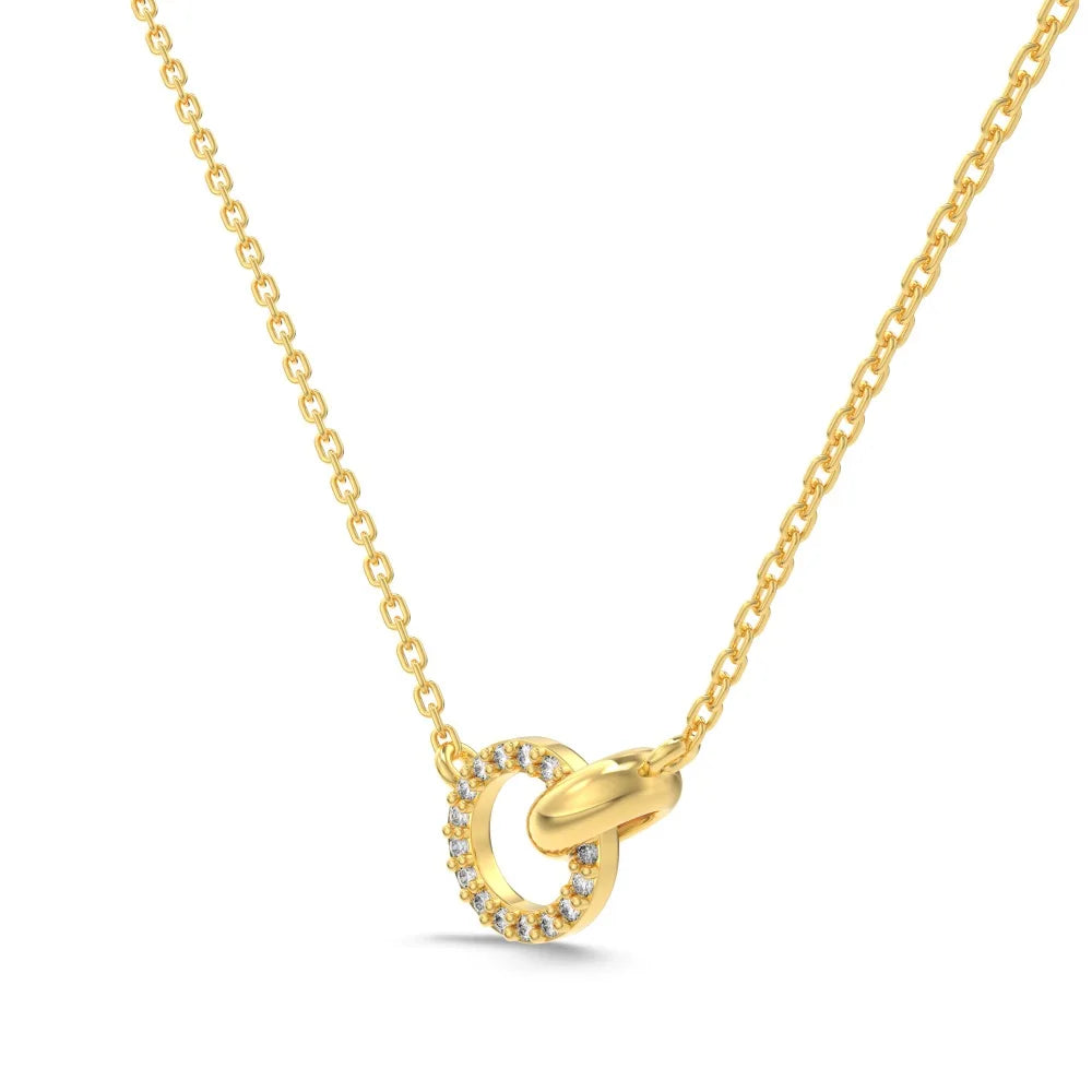 Silver Zircon Round Cut Inlaid Interlocking Ring Pendant Necklace