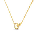 Silver Zircon Round Cut Inlaid Interlocking Ring Pendant Necklace