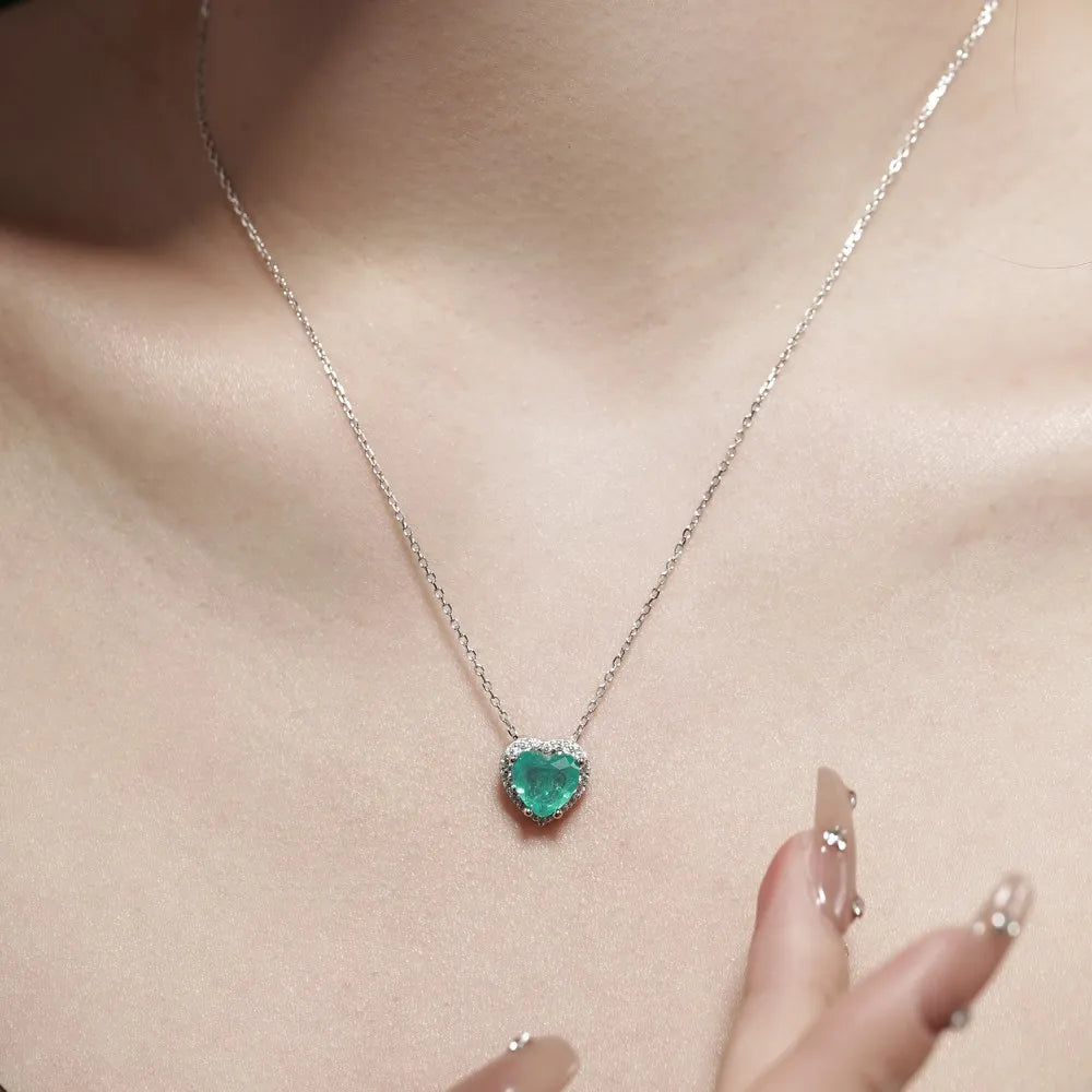 Silver Zircon Heart Cut Halo Pendant Necklace