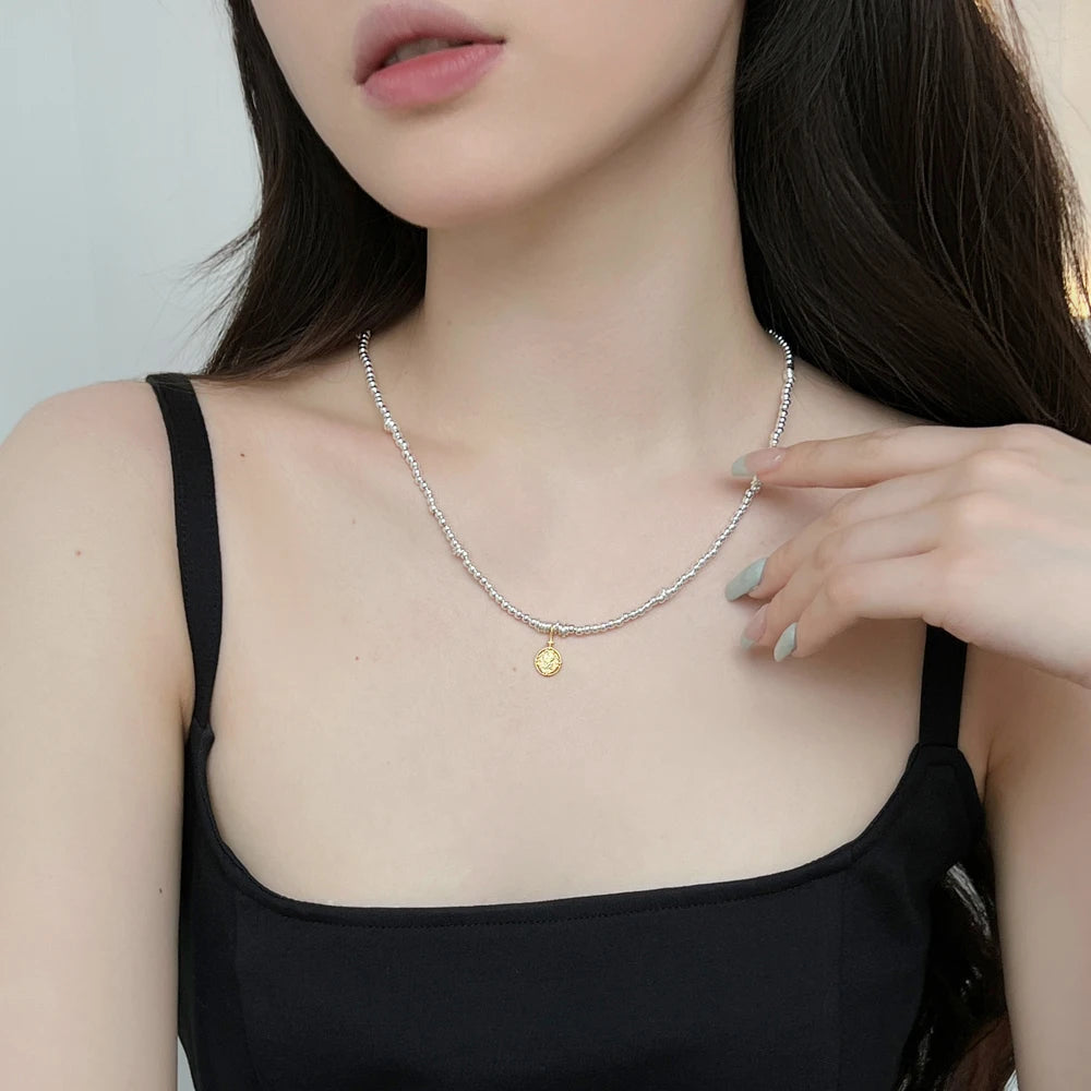 Silver Disc Beaded Necklace