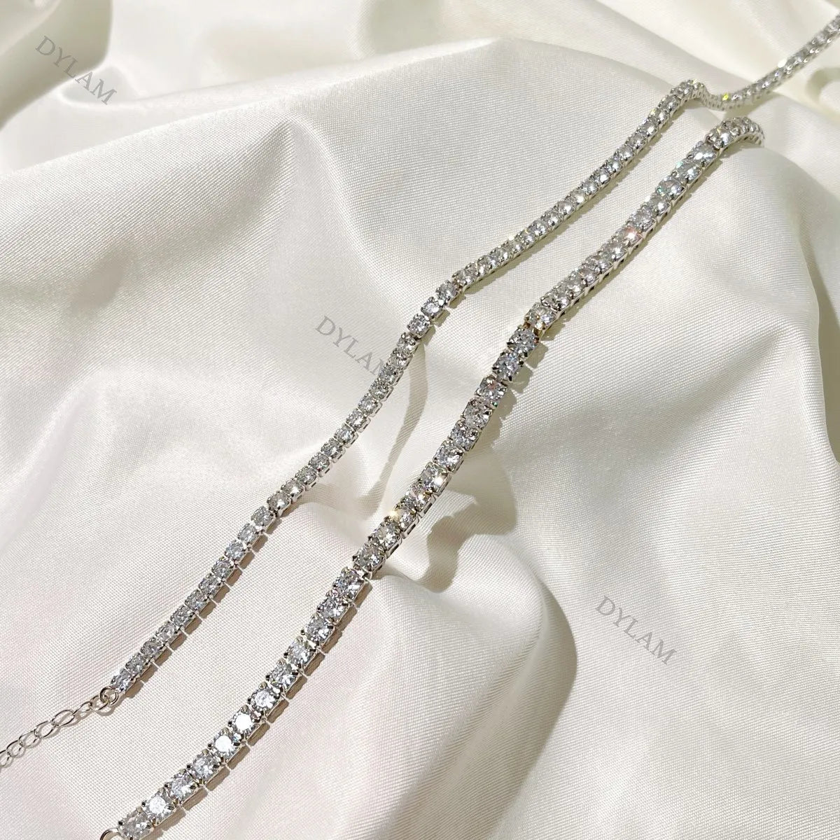 Silver Zircon Round Cut Inlaid Layered Tennis Necklace