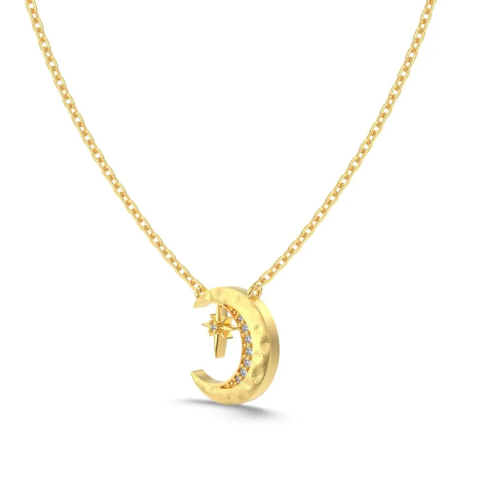 Silver Zircon Round Cut Crescent Pendant Necklace