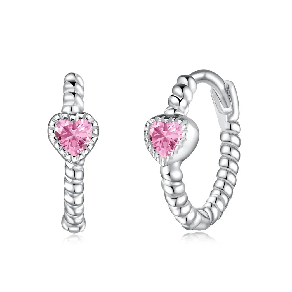 Silver Zircon Heart Cut Twisted Ear Hoops