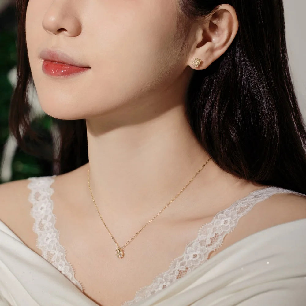 Silver Zircon Radiant Cut Gift Box Pendant Necklace