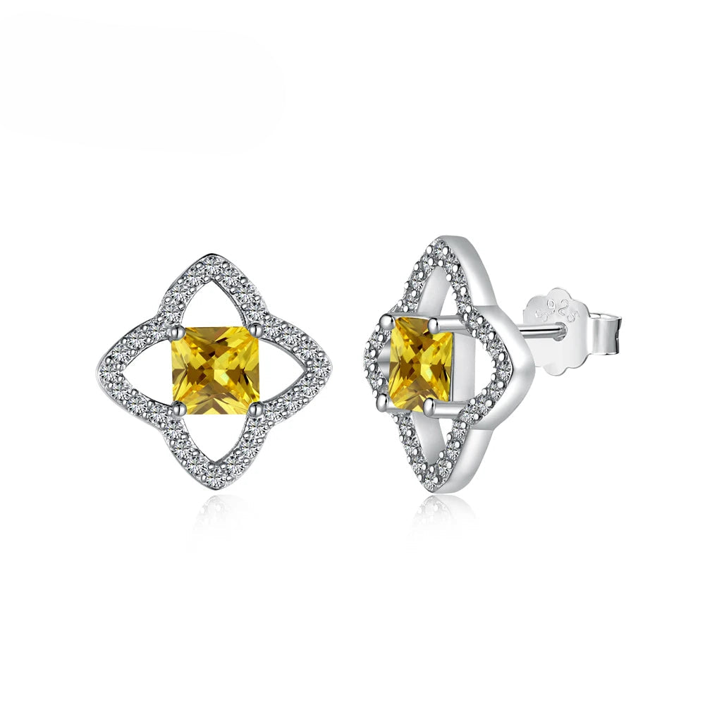 Silver Zircon Princess Cut Hollow Star Ear Studs