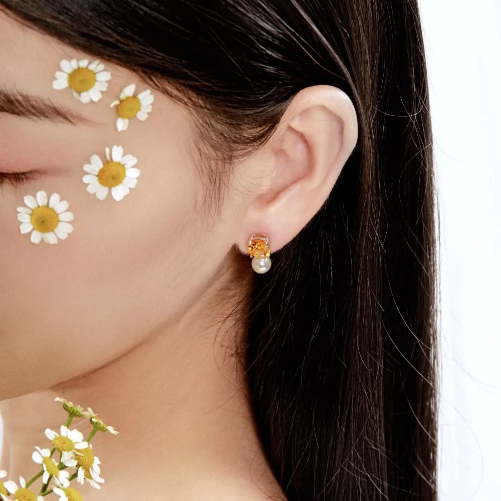 Silver Zircon Cushion Square Cut Stacked Multi Shape Ear Studs