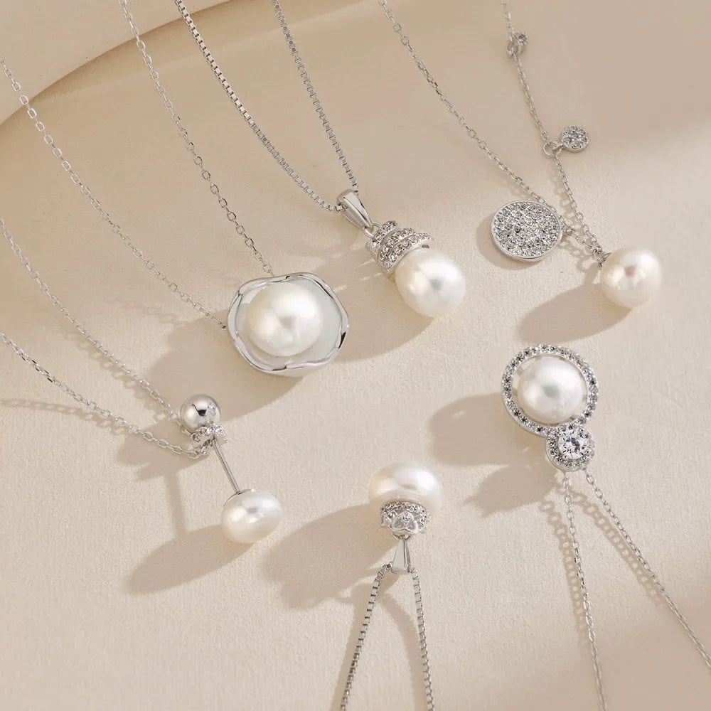 Silver Pearl Disc Pendant Necklace