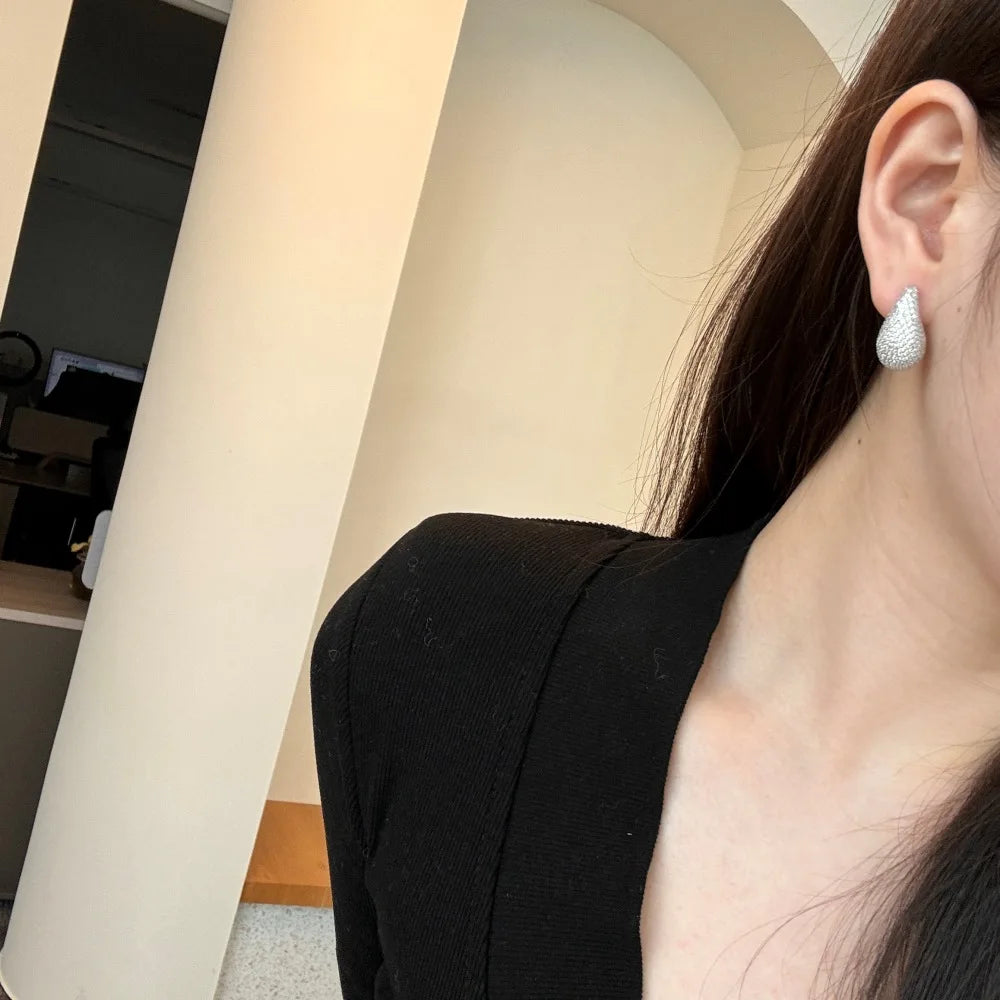 Silver Zircon Round Cut Iced Water Drop Ear Studs