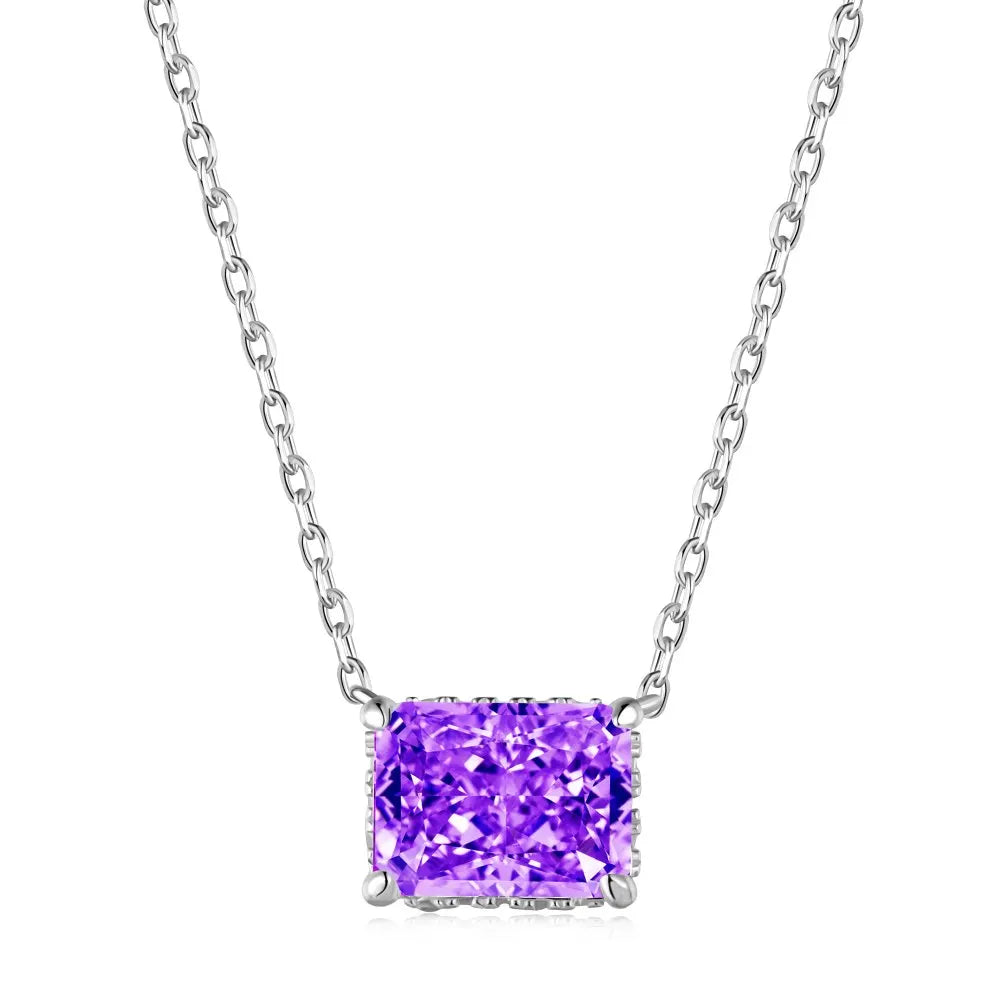 Silver Zircon Radiant Cut Single Pendant Necklace
