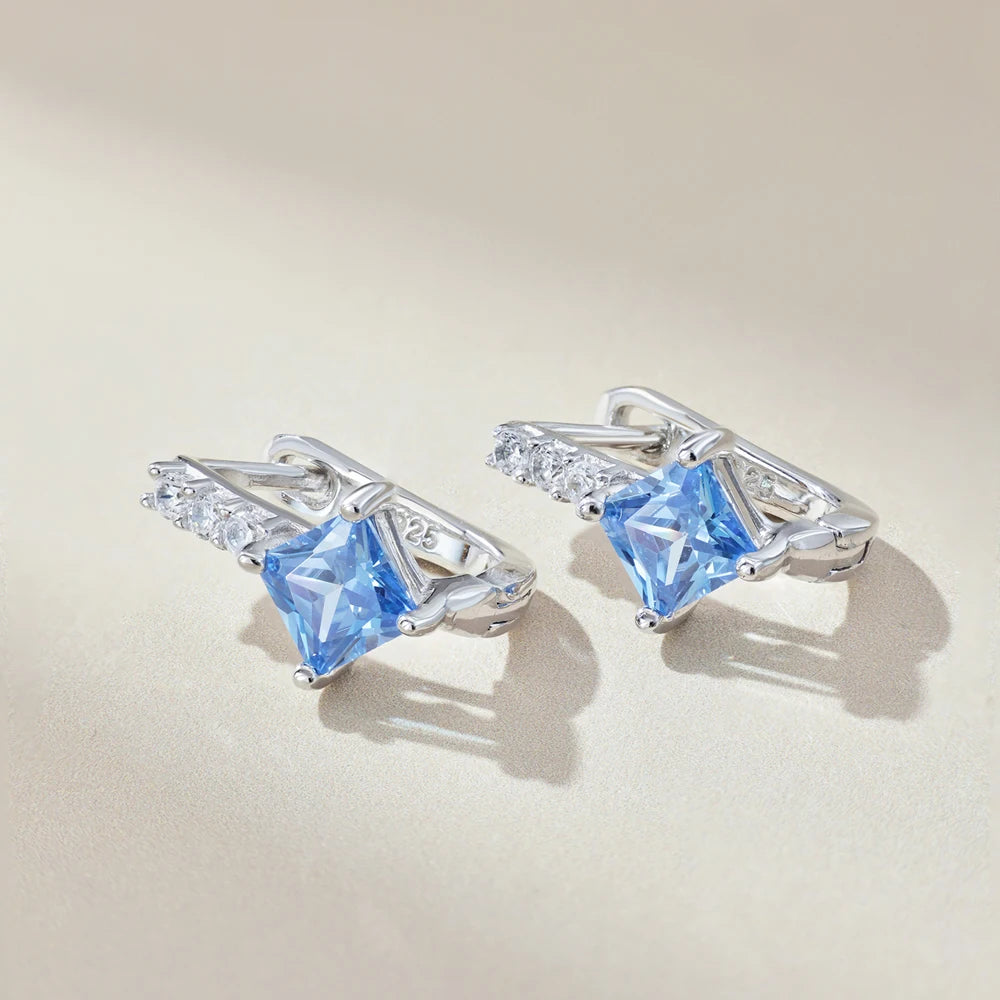 Silver Zircon Princess Cut Star Huggie Earrings