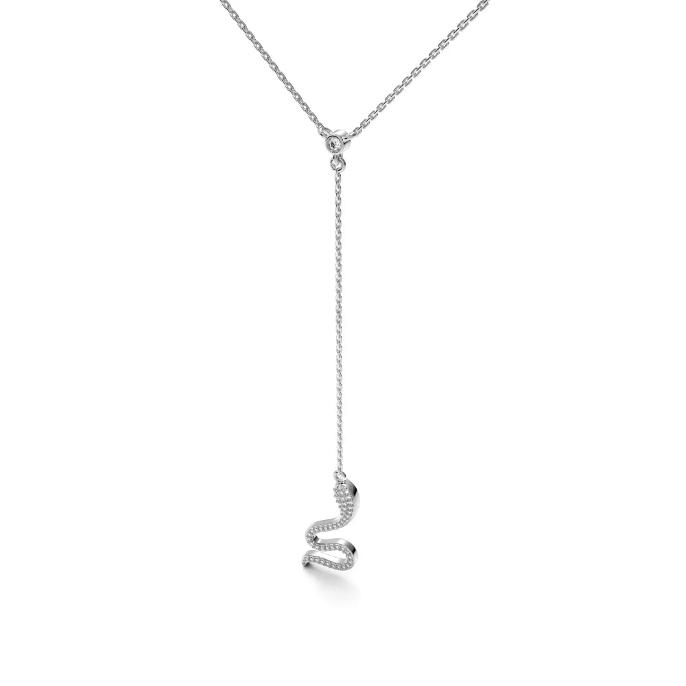 Silver Zircon Round Cut Tassel Snake Pendant Necklace
