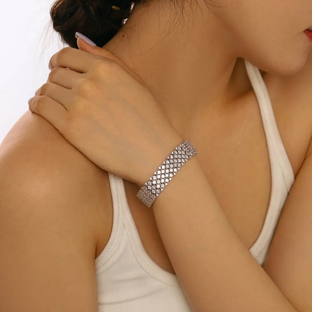 Silver Zircon Round Cut Mesh Tennis Bracelet