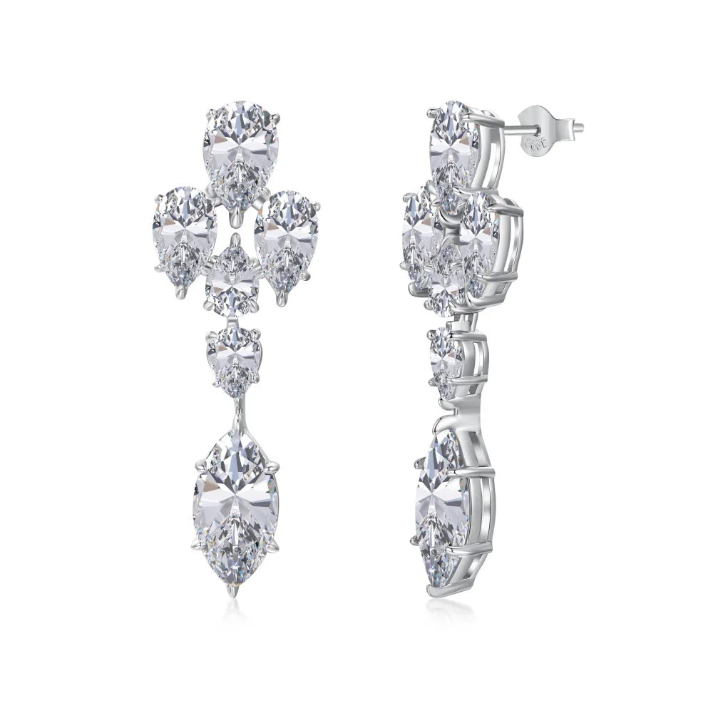 Silver Zircon Marquise Cut Dangle Drop Earrings