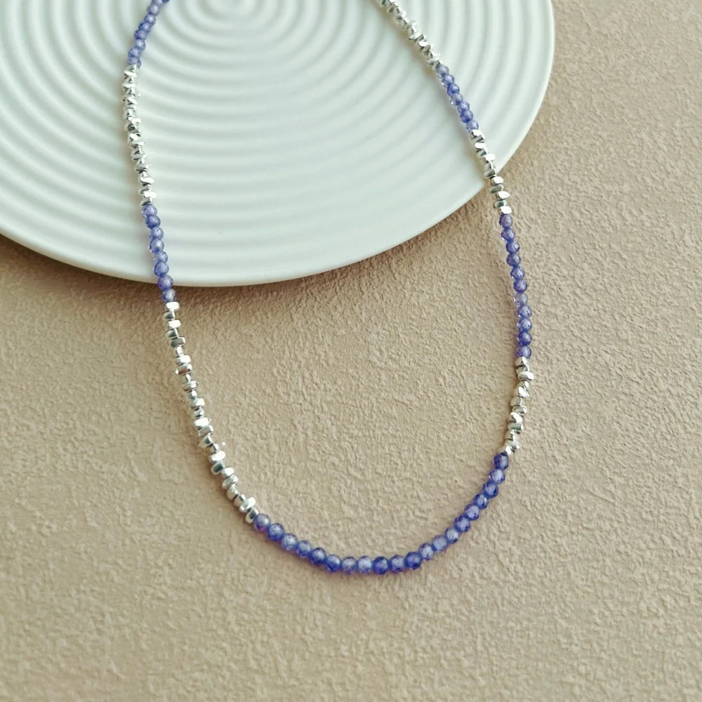 Silver Amethyst Round Cut Multi Shape Beaded Necklace