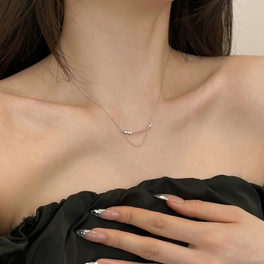 Silver Zircon Round Cut Smile Chain Necklace