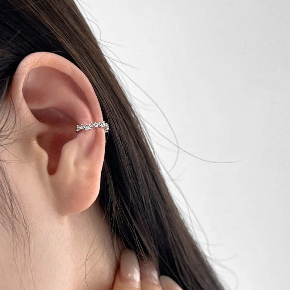 Silver Zircon Round Cut Inlaid Ear Cuffs